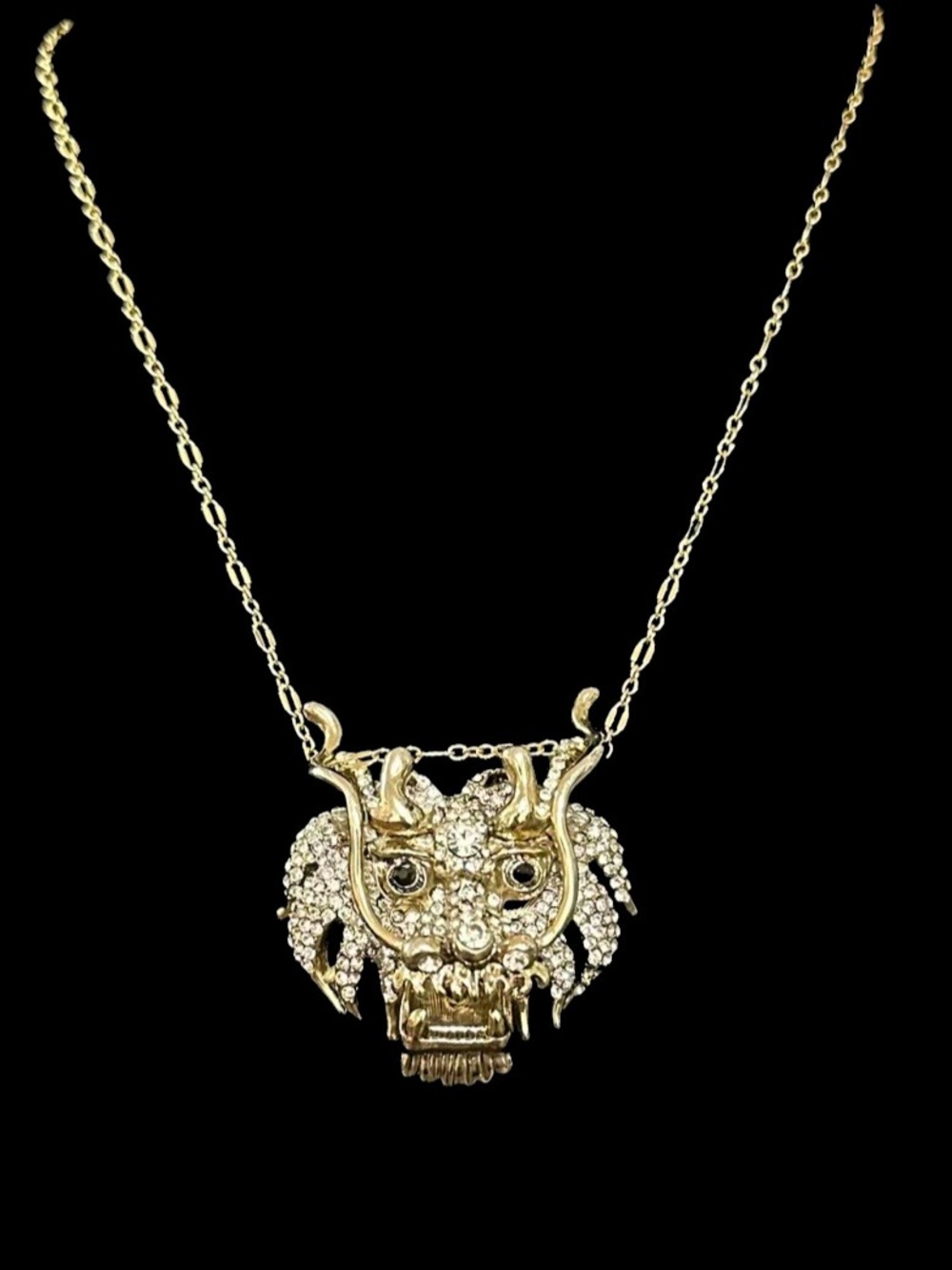 Gold Dragon Head Pendant Necklace - Women Jewelry